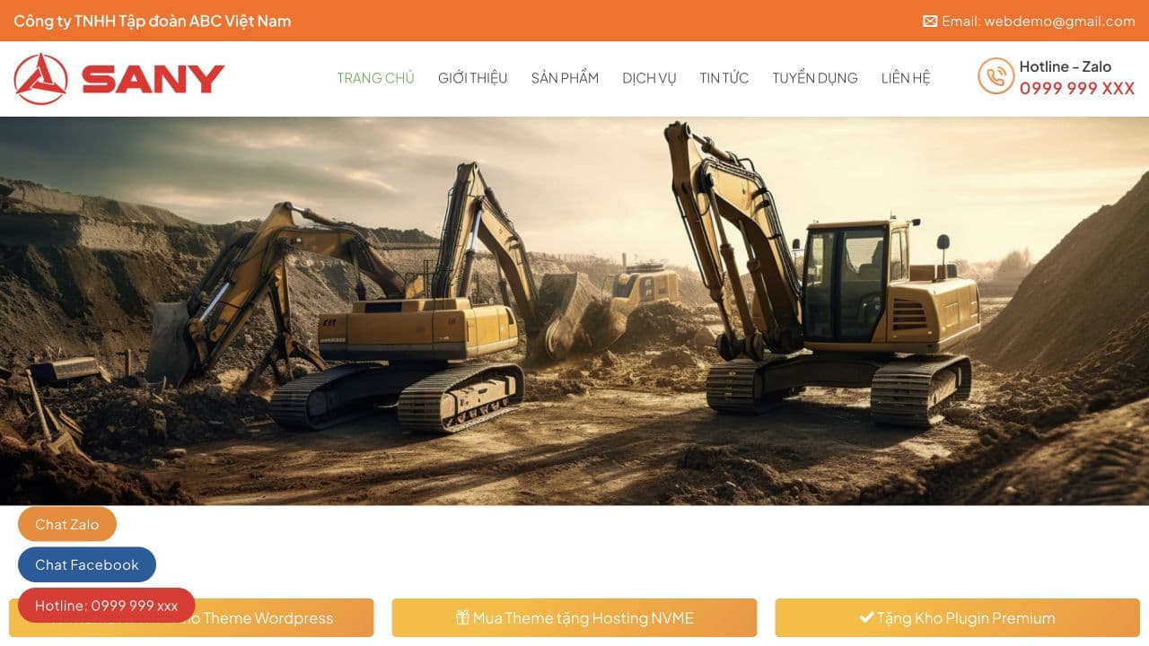 Mẫu website Máy công trình — nguồn ThemeWP