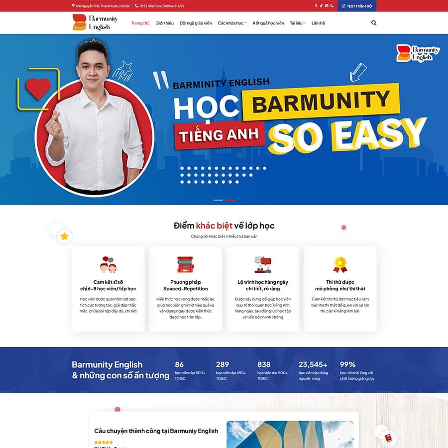 Mẫu website Trung tâm Anh ngữ — nguồn ThemeWP