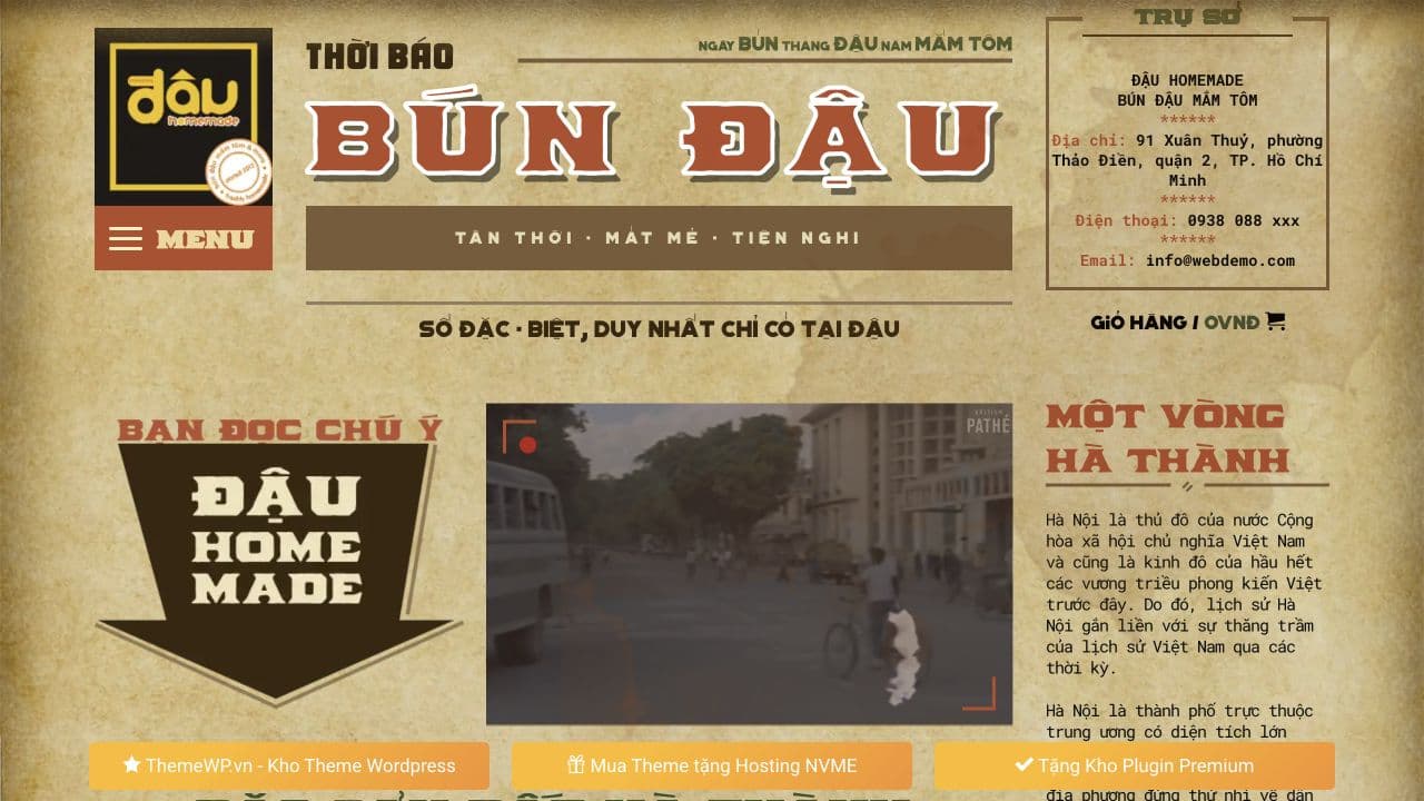 Mẫu website Quán bún đậu — nguồn ThemeWP