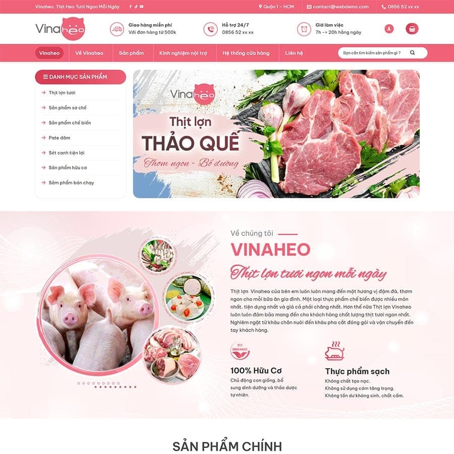 Mẫu website Thực phẩm sạch — nguồn ThemeWP