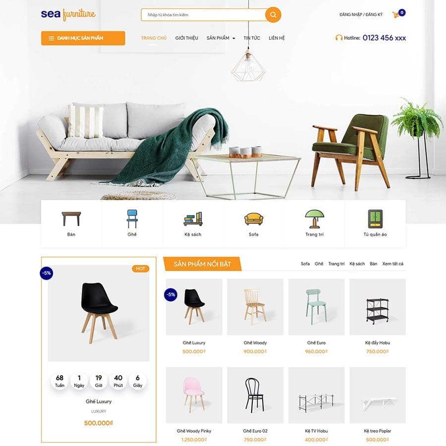Mẫu website Nội thất hiện đại — nguồn ThemeWP