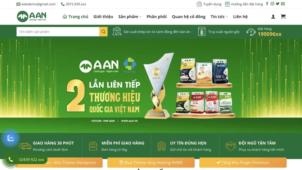 Mẫu website Cửa hàng gạo — nguồn ThemeWP