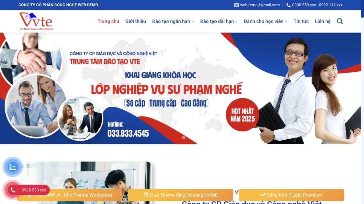 Mẫu website Trường dạy nghề — nguồn ThemeWP