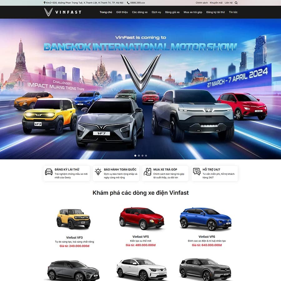 Ảnh chụp website ô tô với hình ảnh sản phẩm thật và danh mục xe rõ ràng