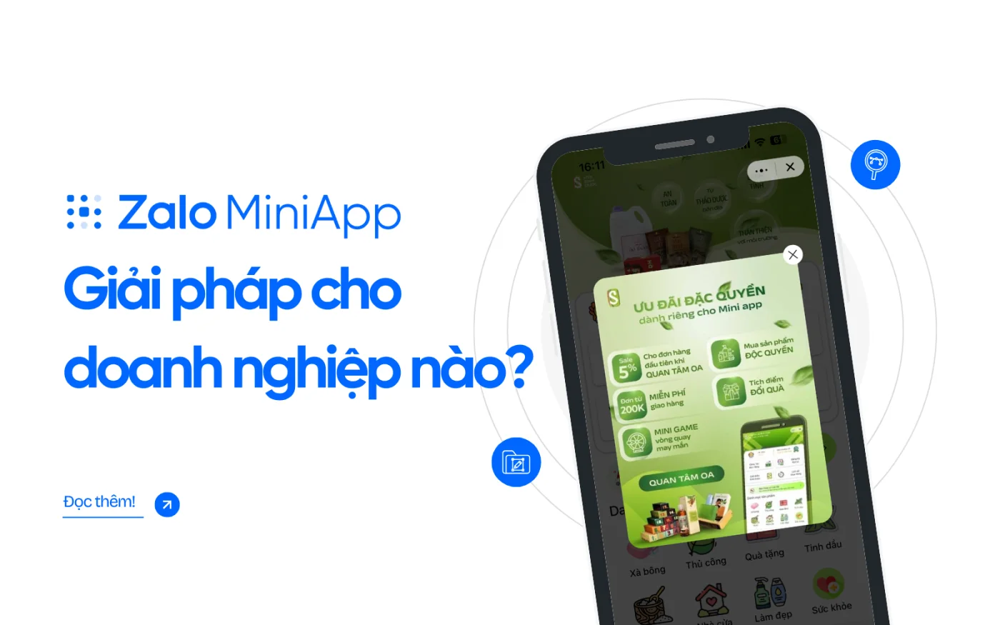 Giao diện Zalo Mini App dành cho doanh nghiệp trên thiết bị thật